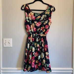 Navy with floral sleeveless dress
